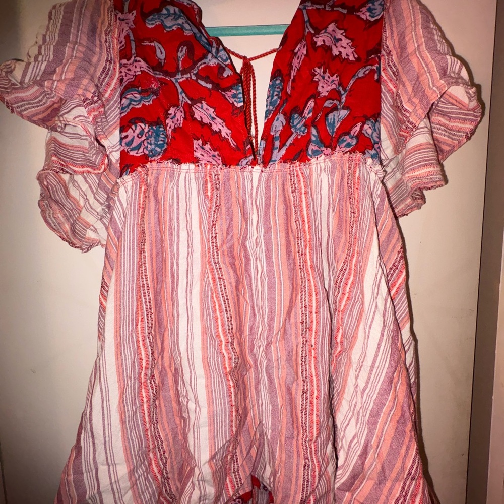 Free People Red and Pink Mini Dress
